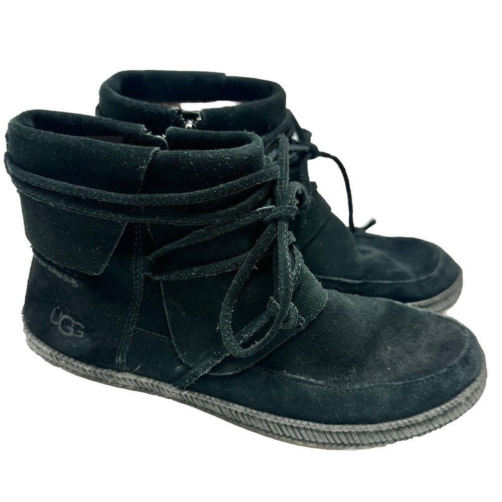 UGG AUSTRALIA Womens Size 7 Reid Moccasins Soft Suede ANKLE Boot Black Authentic